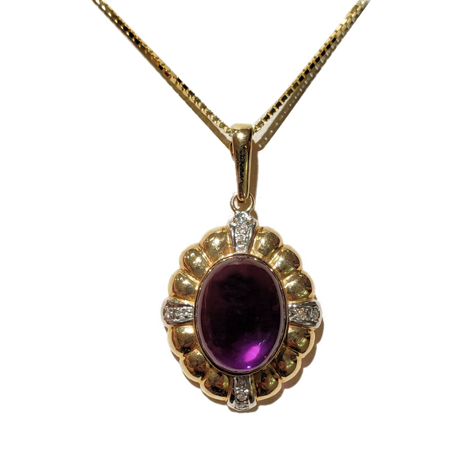 Amethyst Cabochon and Diamond Pendant