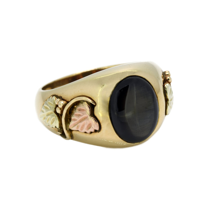 Mesmerizing Black Star Sapphire with Tri color Black Hills Gold Ring