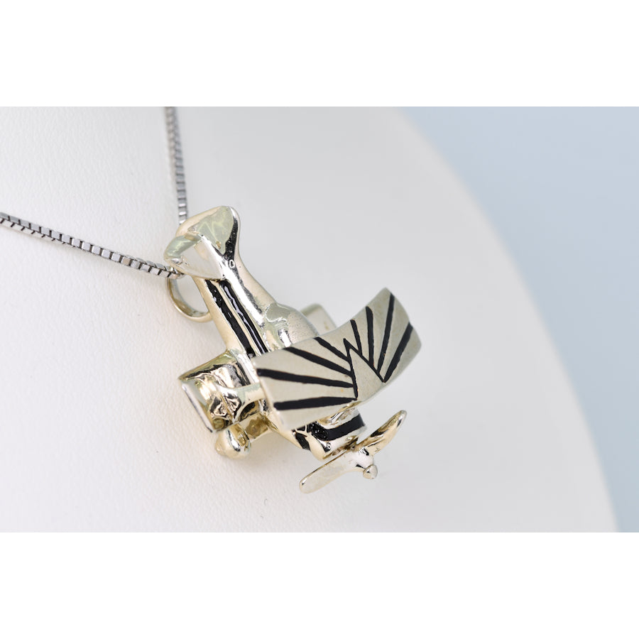 14K white gold Bi-Plane with Antiquing Charm