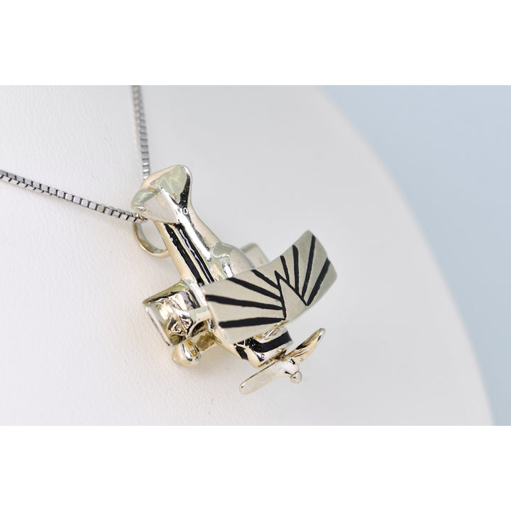 14K white gold Bi-Plane with Antiquing Charm