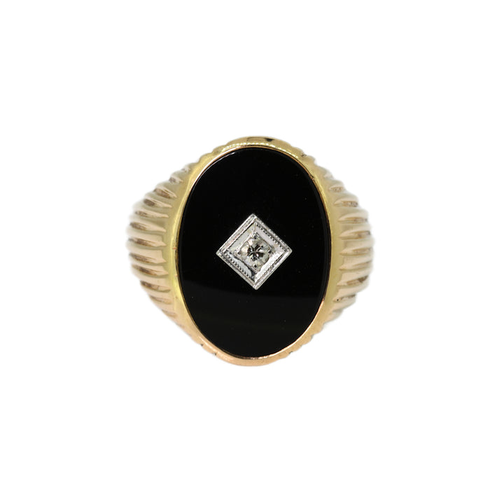 Natural Black Onyx with Diamond Accent Ring