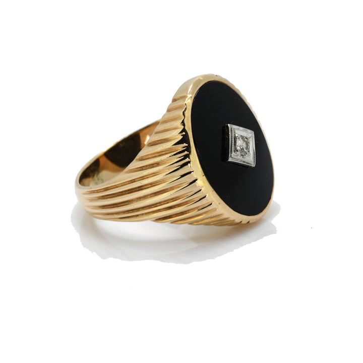 Natural Black Onyx with Diamond Accent Ring