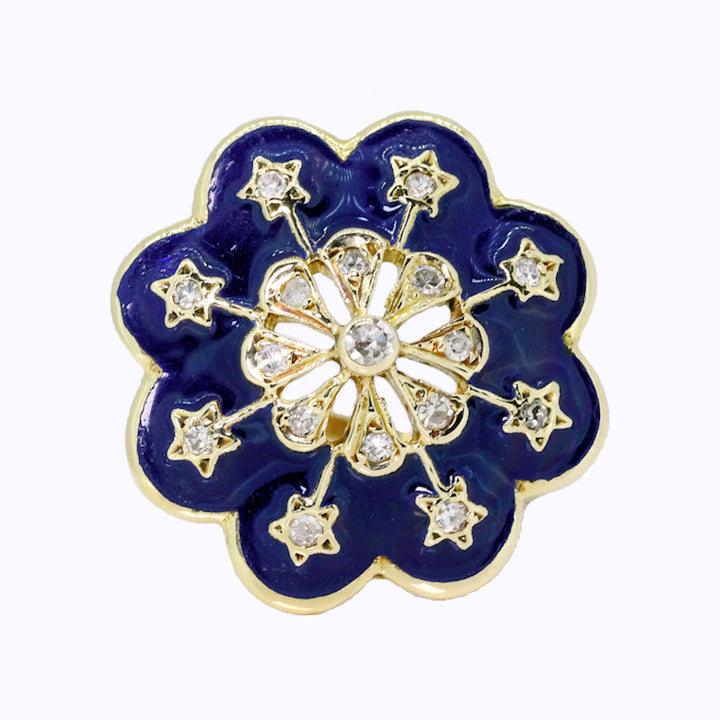 Mid Century 14K yellow gold Handfabricated colbalt blue Enamel and Diamond Ring