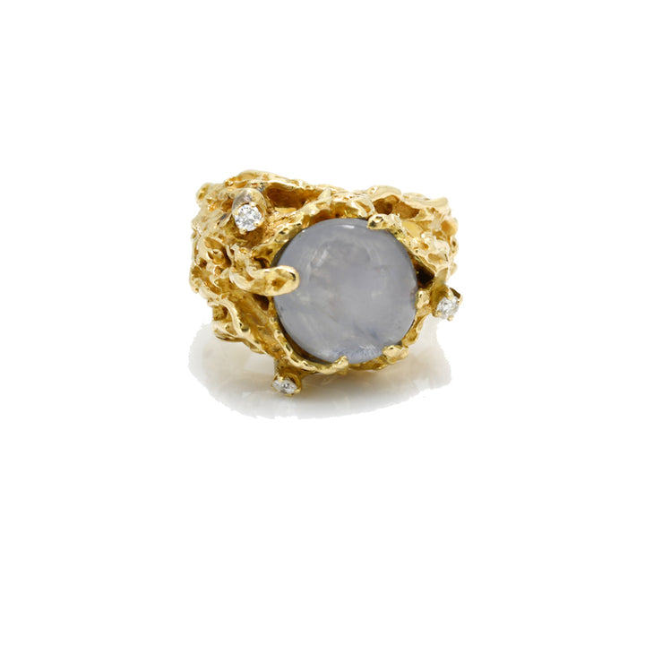 Star Sapphire and Diamond Nugget Freeform Ring