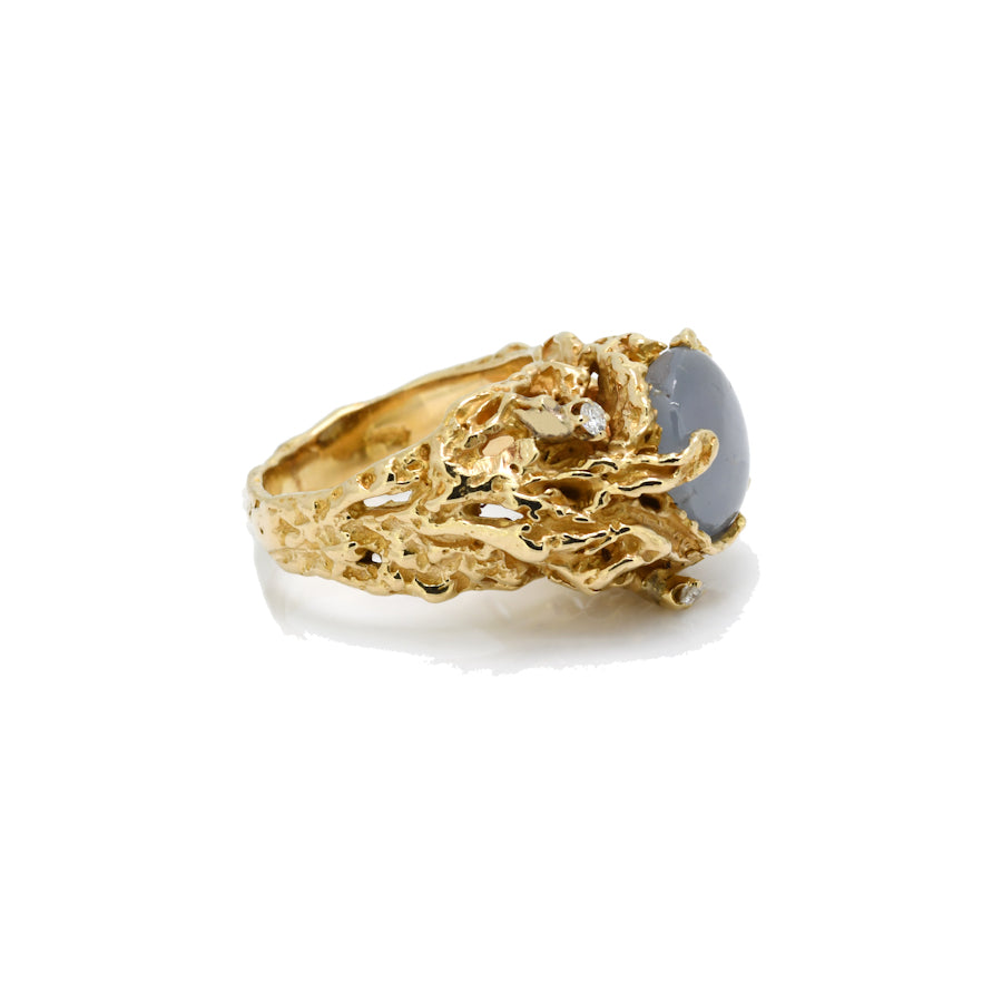 Star Sapphire and Diamond Nugget Freeform Ring