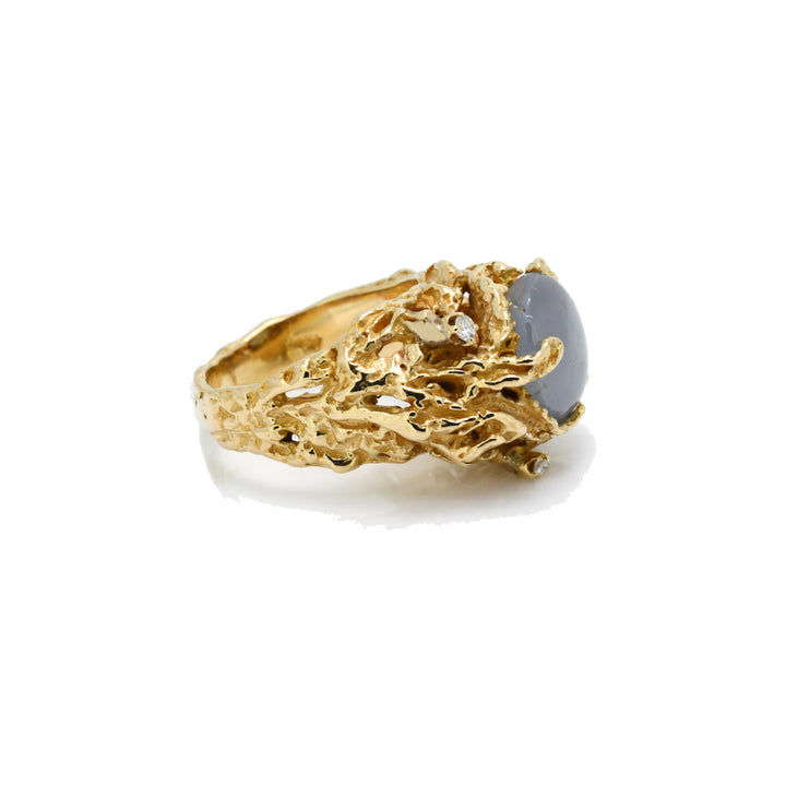 Star Sapphire and Diamond Nugget Freeform Ring