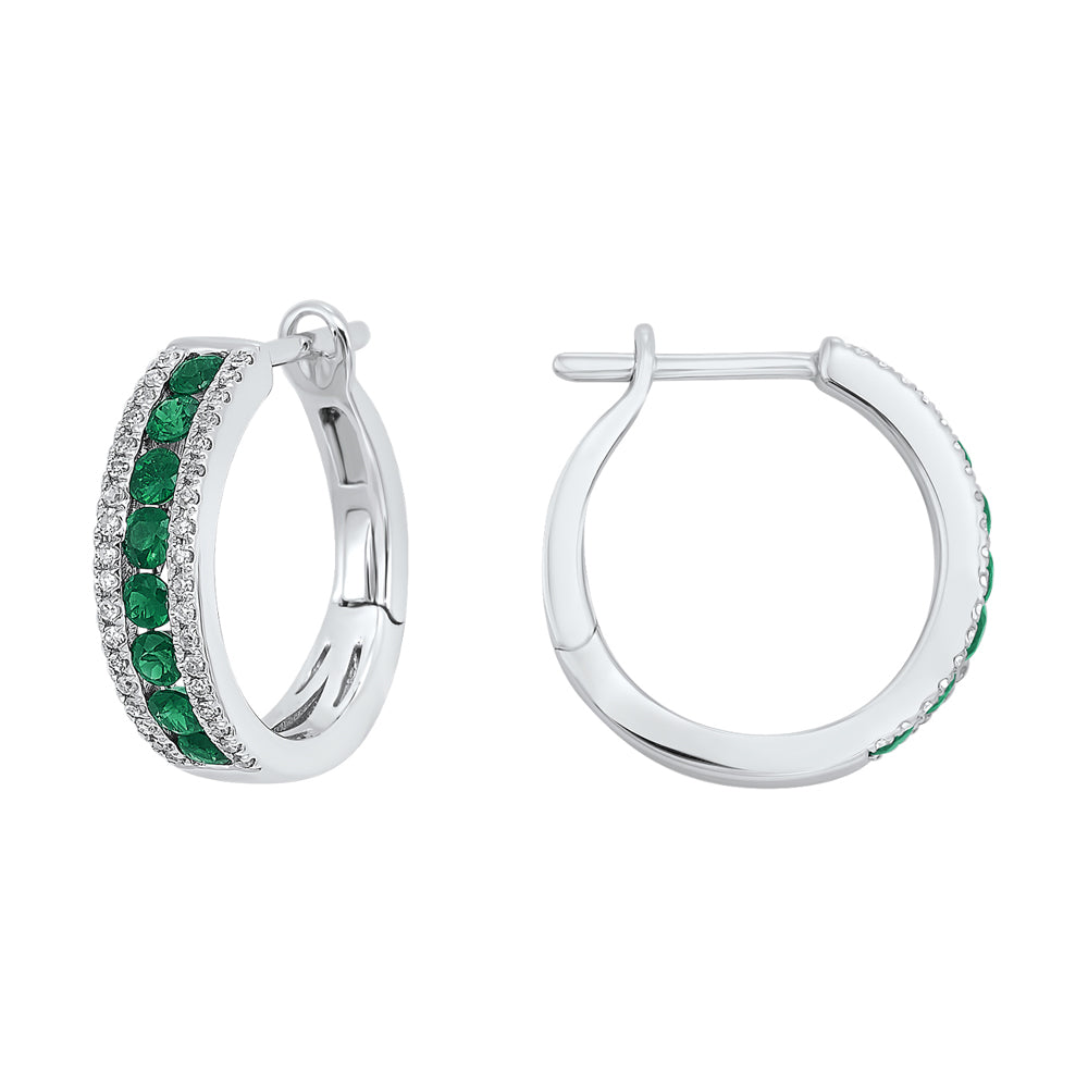 14Kt White Gold Diamond 1/5Ctw & Emerald 5/8Ctw Earring