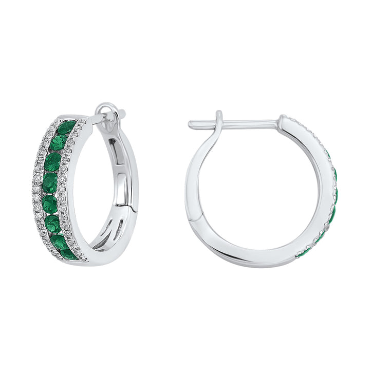 14Kt White Gold Diamond 1/5Ctw & Emerald 5/8Ctw Earring