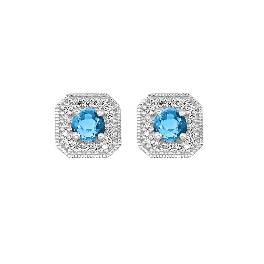 10Kt White Gold Diamond 1/12Ctw & Blue Topaz 5/8Ctw Earring