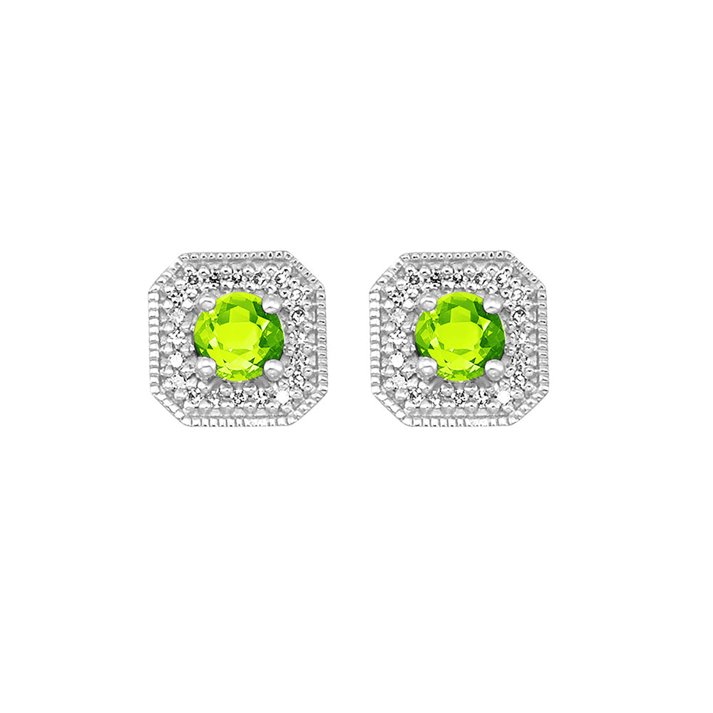 10Kt White Gold Diamond 1/10Ctw & Peridot 1/2Ctw Earring