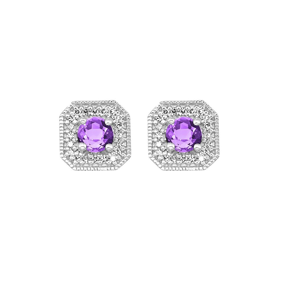 10Kt White Gold Diamond 1/10Ctw & Amethyst 1/2Ctw Earring