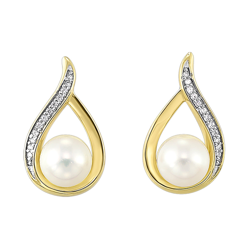 14Kt Yellow Gold Diamond 1/25Ctw & Pearl 2Ctw Earring