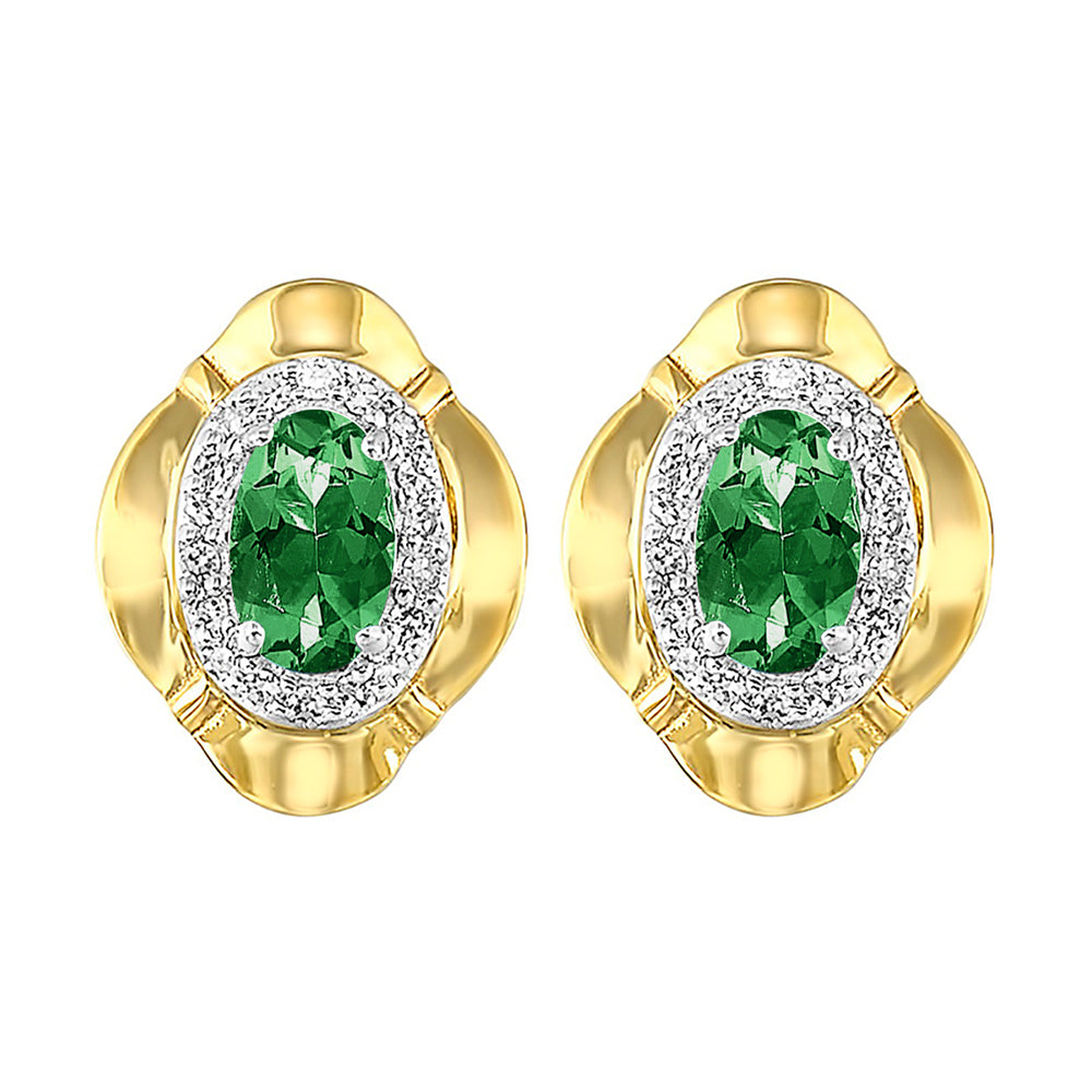 10Kt Yellow Gold Diamond 1/10Ctw & Emerald 3/8Ctw Earring