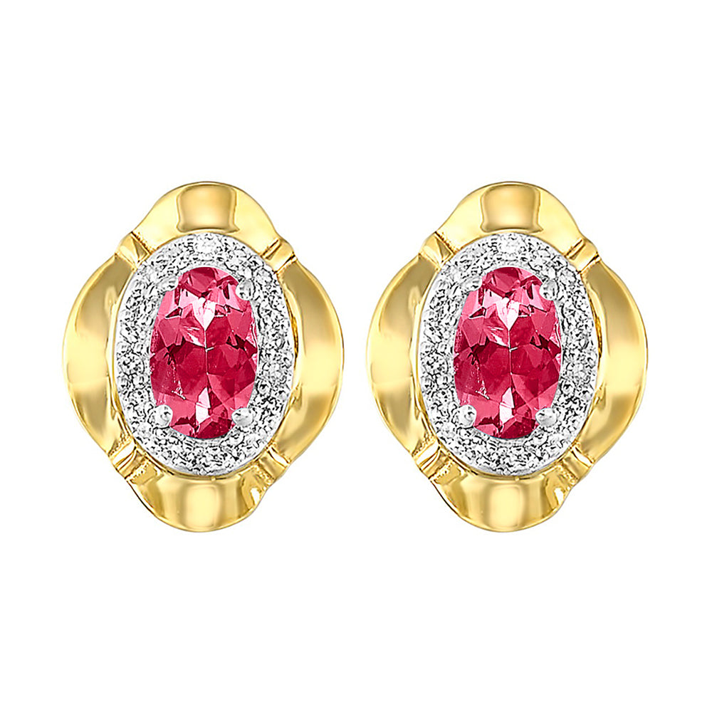 10Kt Yellow Gold Diamond 1/10Ctw & Ruby 3/8Ctw Earring