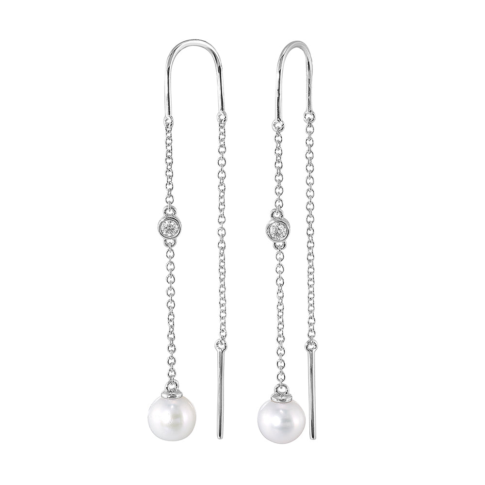 14Kt White Gold Diamond 1/20Ctw & Pearl Earring