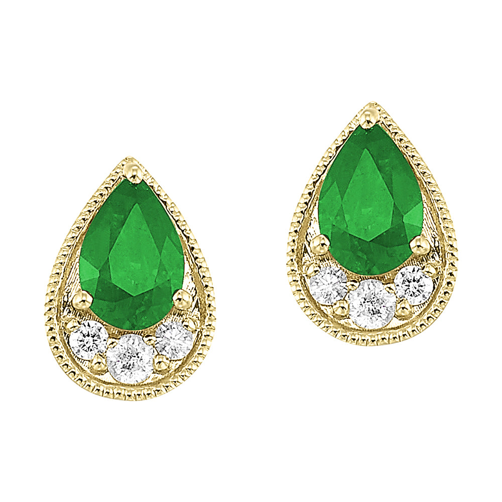 14Kt Yellow Gold Diamond 1/10Ctw & Emerald 3/4Ctw Earring
