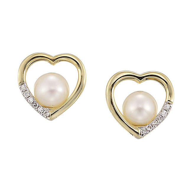 14Kt Yellow Gold Diamond 1/20Ctw & Pearl Earring
