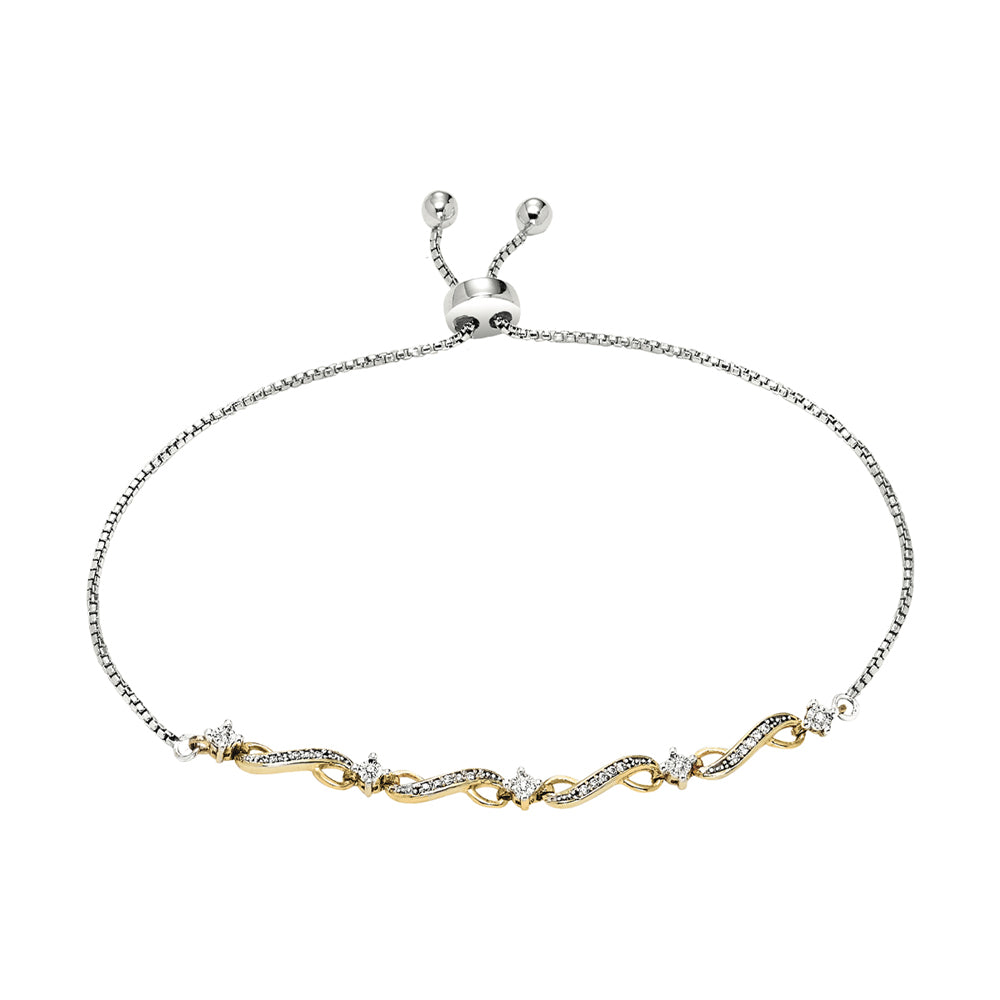 Silver White Yellow Diamond 1/8Ctw Bracelet