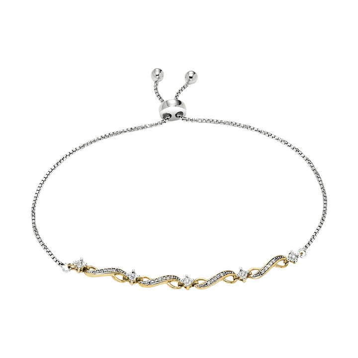 Silver White Yellow Diamond 1/8Ctw Bracelet