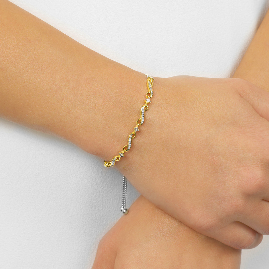 Silver White Yellow Diamond 1/8Ctw Bracelet