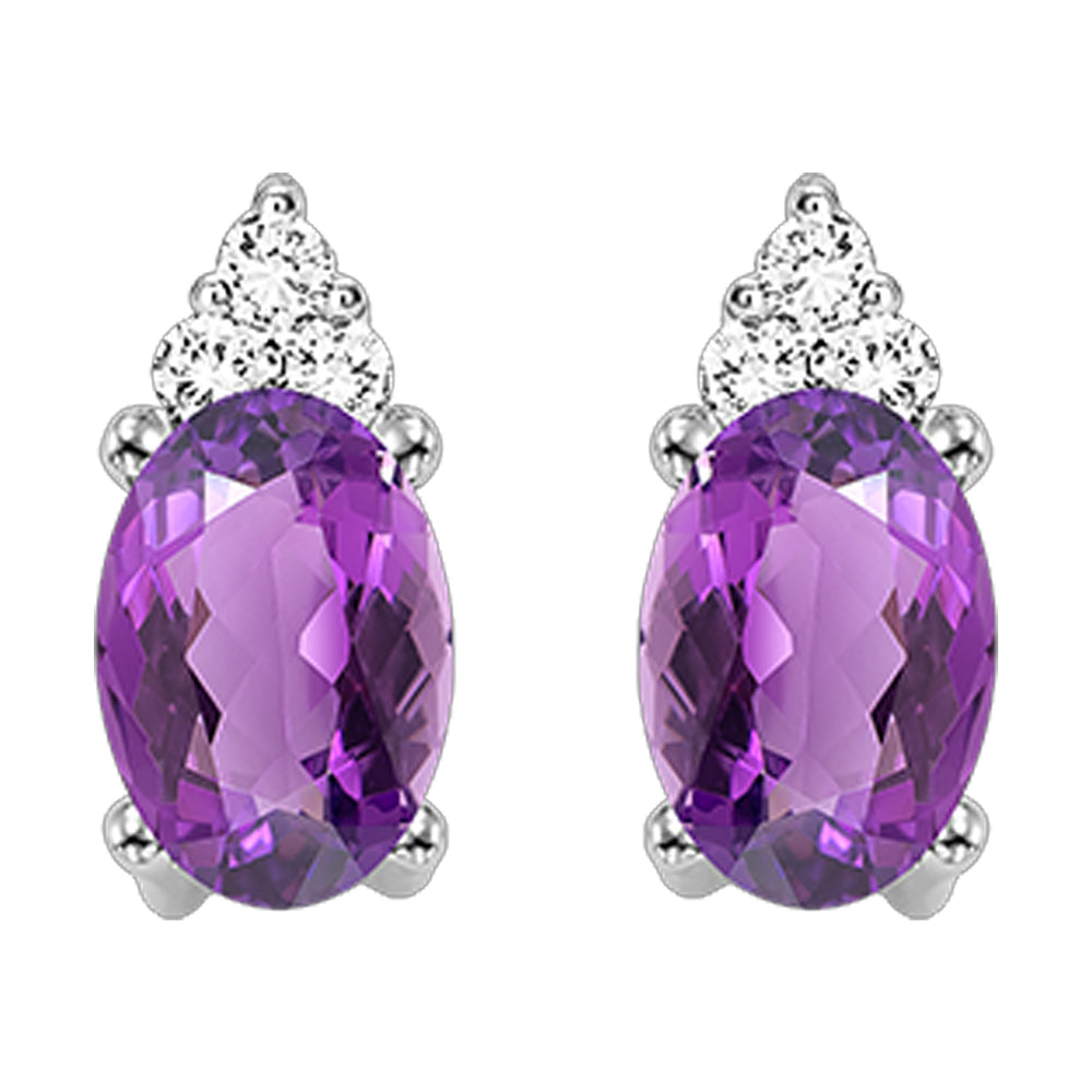10Kt White Gold Diamond 1/25Ctw & Amethyst 3/8Ctw Earring