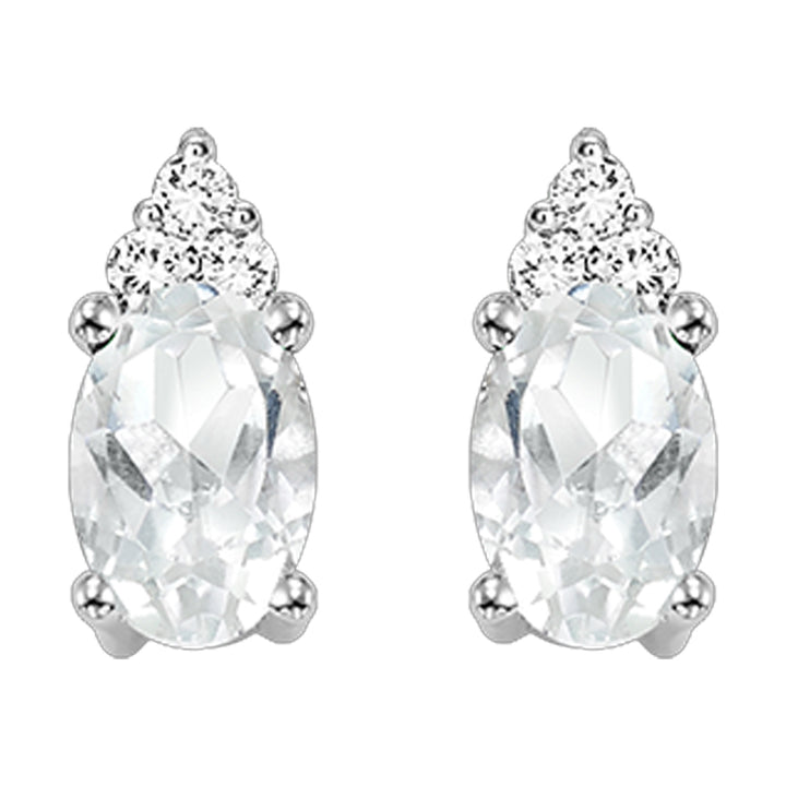 10Kt White Gold Diamond 1/25Ctw & White Topaz 1/2Ctw Earring