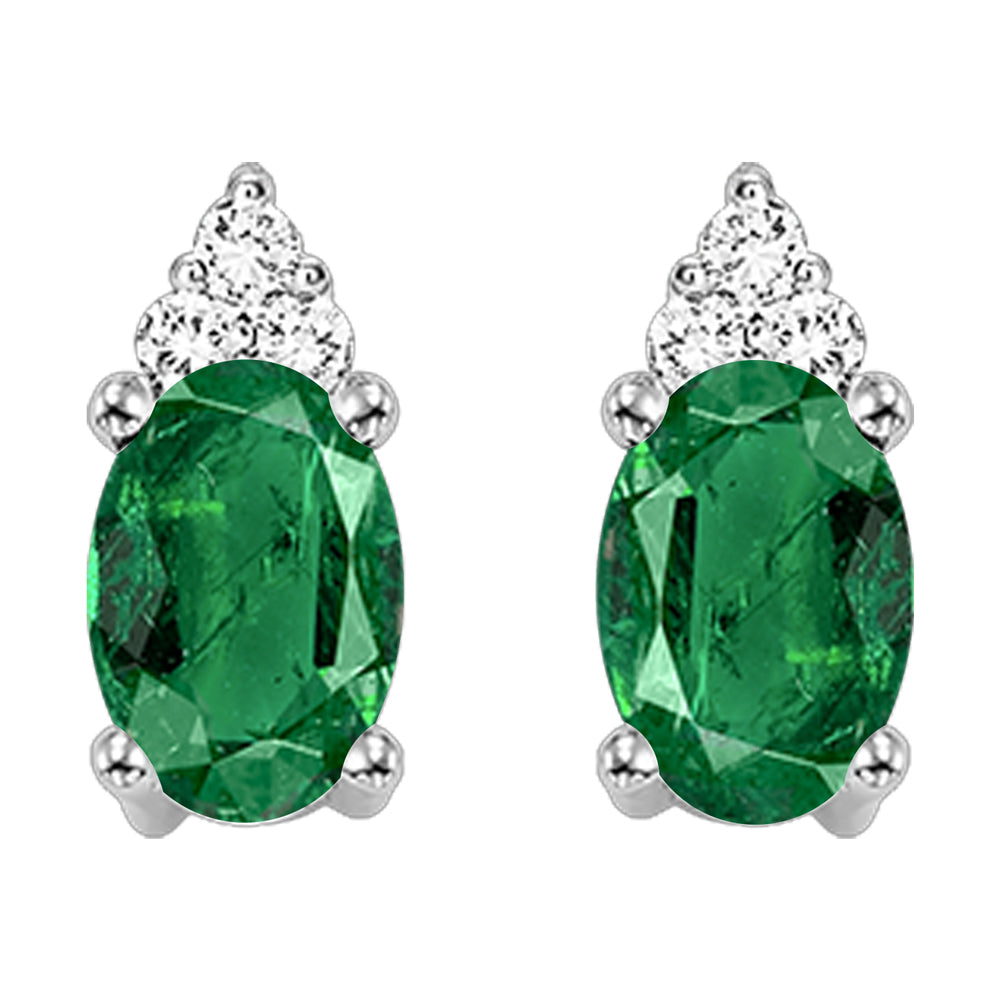 10Kt White Gold Diamond 1/25Ctw & Emerald 5/8Ctw Earring