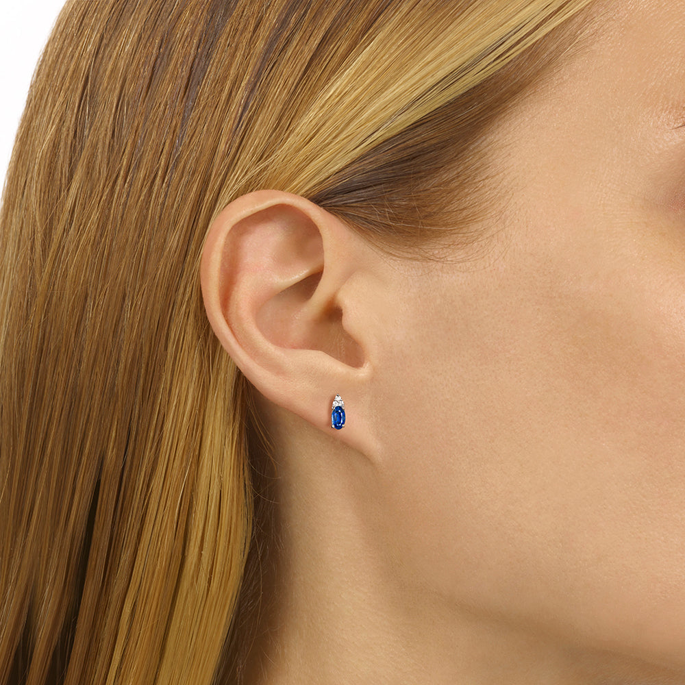 10Kt White Gold Diamond 1/25Ctw & Sapphire 1/4Ctw Earring