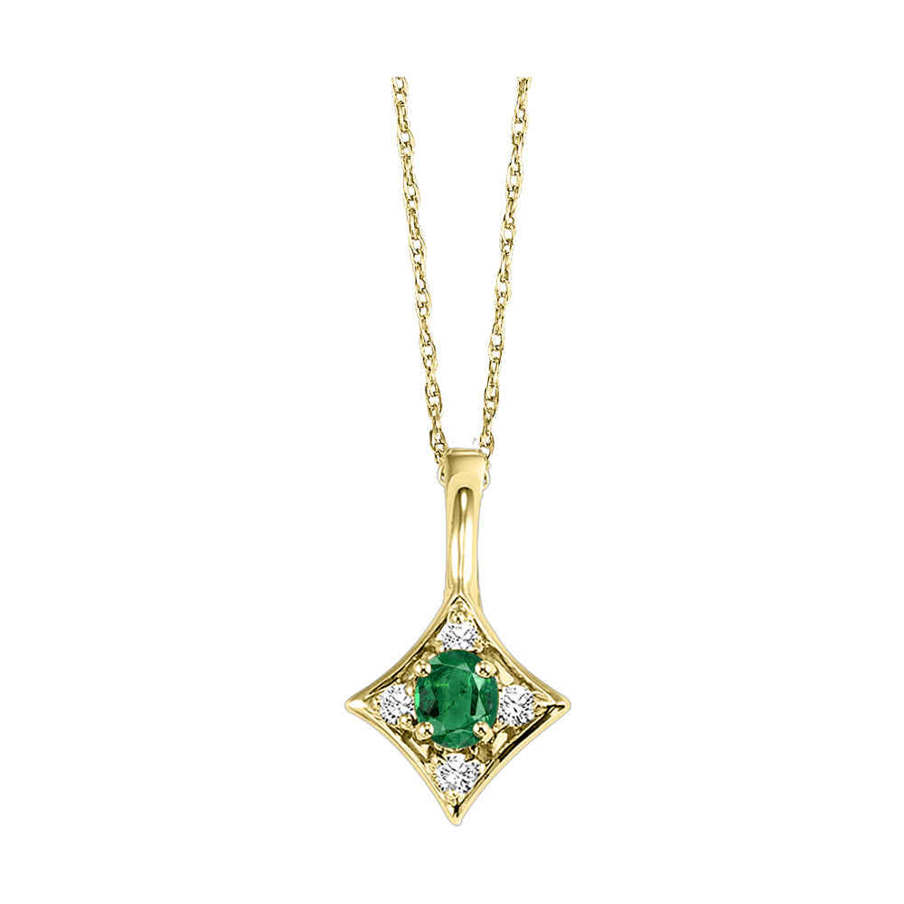 14Kt Yellow Gold Diamond 1/20Ctw & Emerald 1/6Ctw Pendant