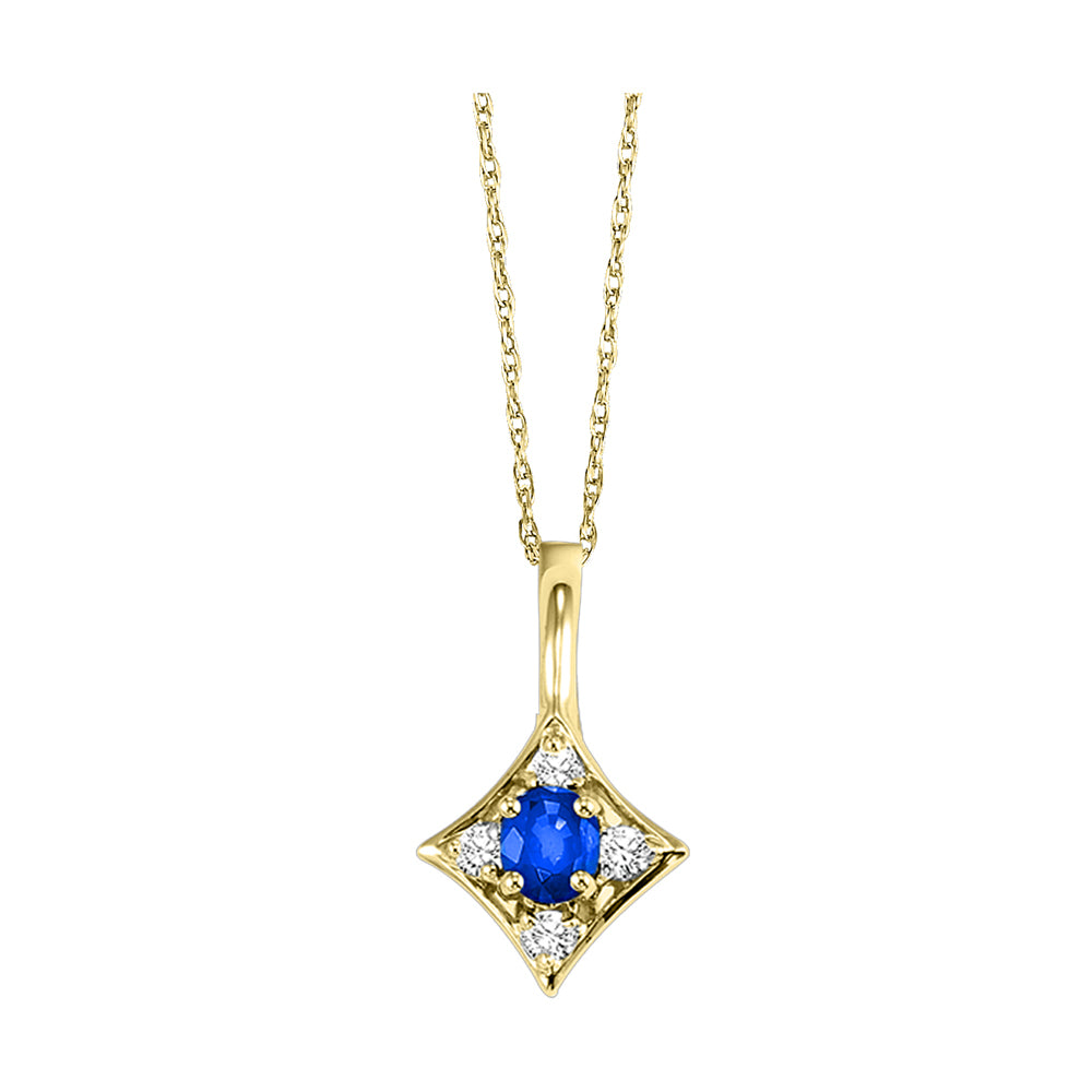14Kt Yellow Gold Diamond 1/20Ctw & Sapphire 1/8Ctw Pendant