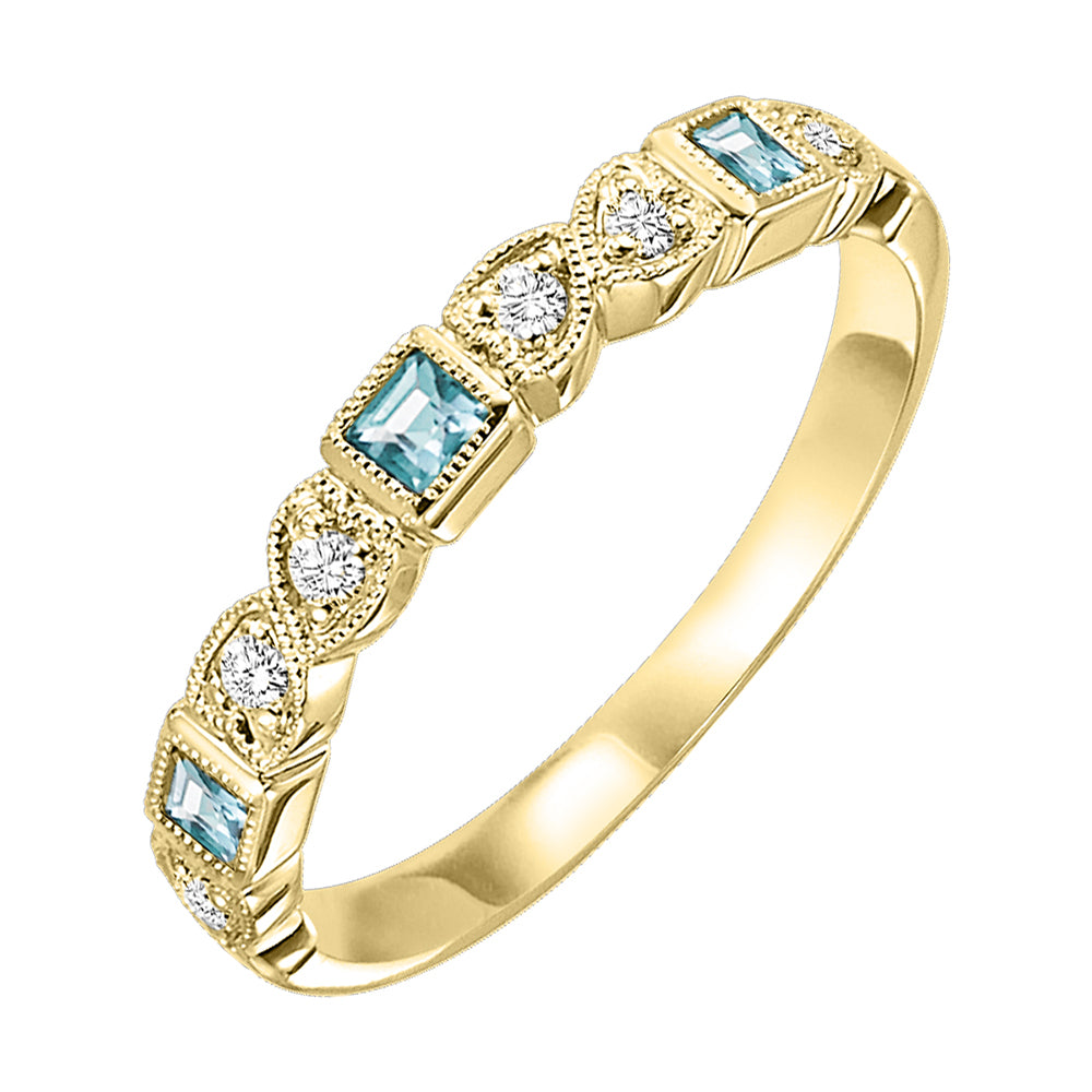 10Kt Yellow Gold Diamond 1/12Ctw & Blue Topaz 1/7Ctw Ring