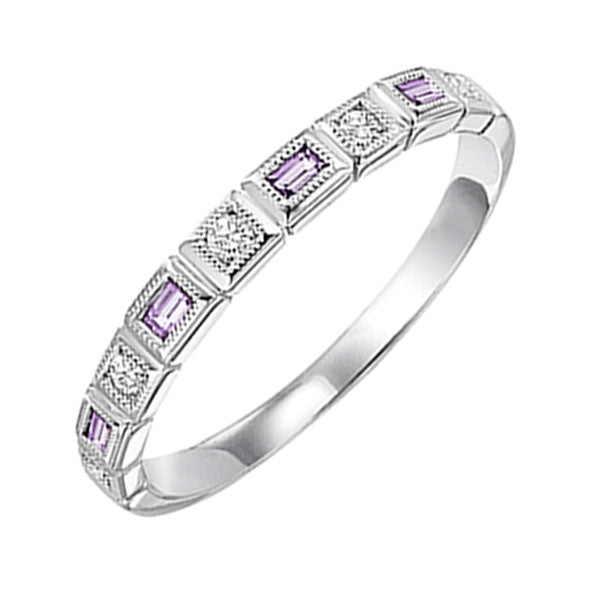 14Kt White Gold Diamond 1/10Ctw & Syn Alexandrite 1/8Ctw Ring