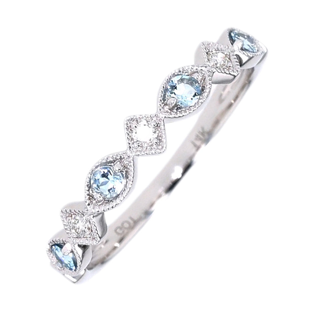 14Kt White Gold Diamond 1/20Ctw & Aquamarine 1/6Ctw Ring