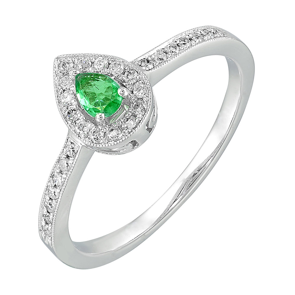 14Kt White Gold Diamond 1/7Ctw & Emerald 1/8Ctw Ring