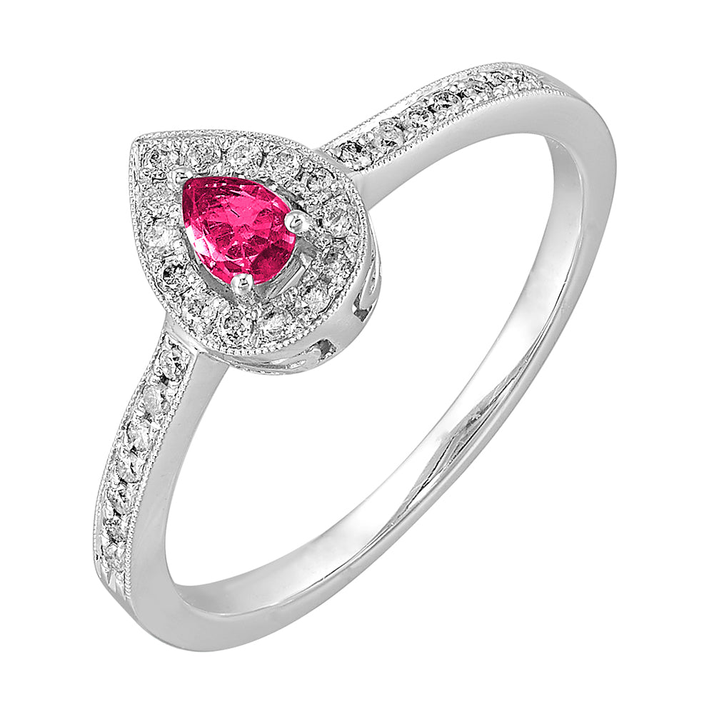 14Kt White Gold Diamond 1/7Ctw & Ruby 1/7Ctw Ring