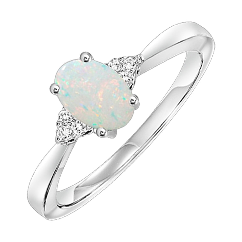 10Kt White Gold Diamond 1/25Ctw & Opal 1/2Ctw Ring