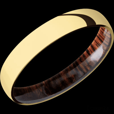 4 mm wide Domed 14K Yellow Gold band featuring a Cocobolo sleeve.