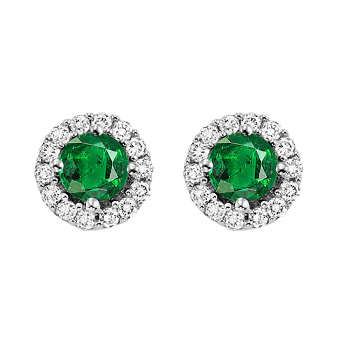 14Kt White Gold Diamond 1/7Ctw & Emerald 1/3Ctw Earring