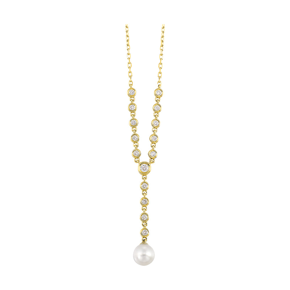 14Kt Yellow Gold Diamond 1/3Ctw & Pearl Necklace