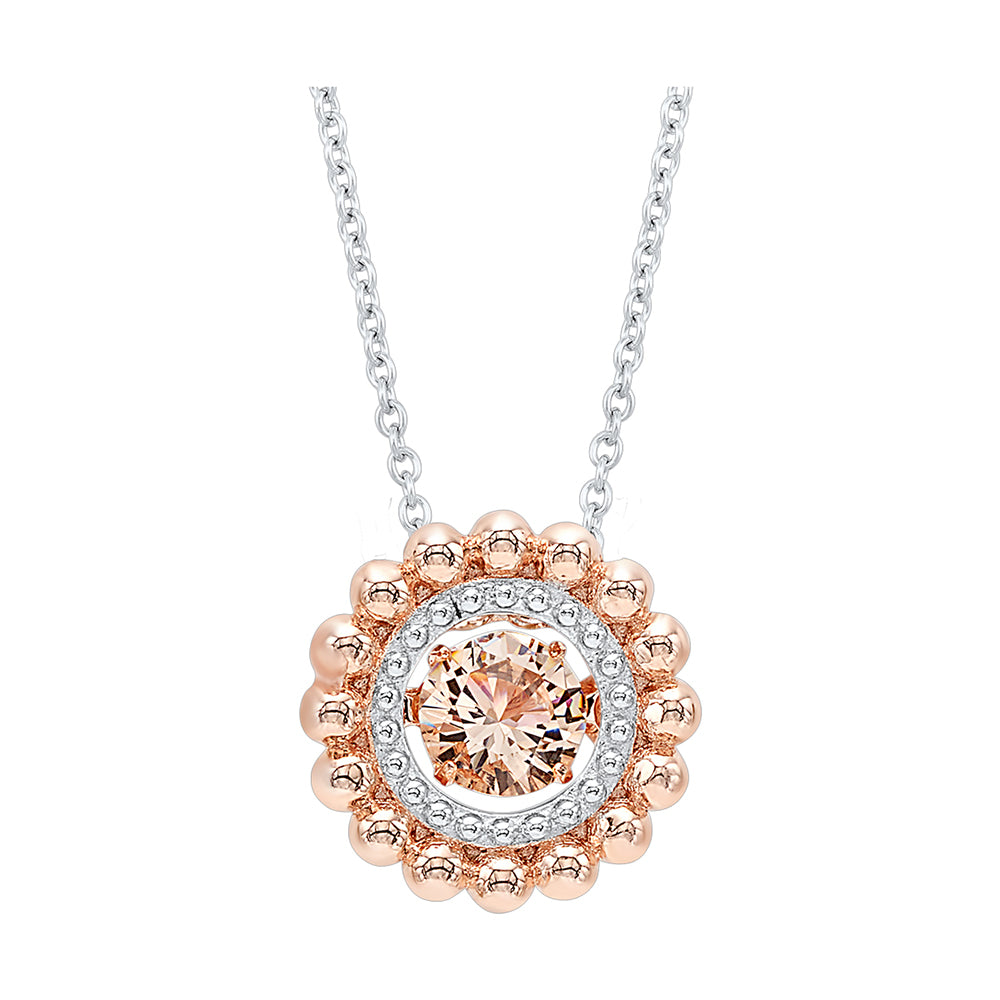 Silver White Rose & Morganite 1Ctw Pendant