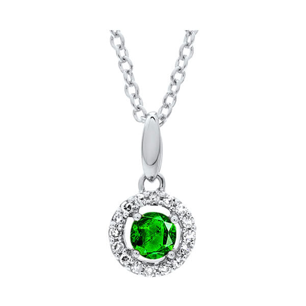 10Kt White Gold Diamond 1/20Ctw & Emerald 1/5Ctw Pendant