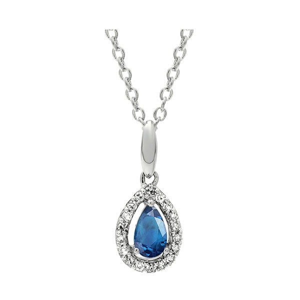 10Kt White Gold Diamond 1/20Ctw & Sapphire 1/4Ctw Pendant
