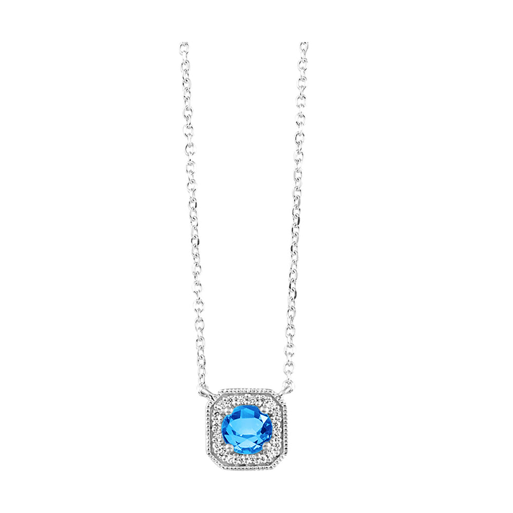 10Kt White Gold Diamond 1/15Ctw & Blue Topaz 5/8Ctw Pendant