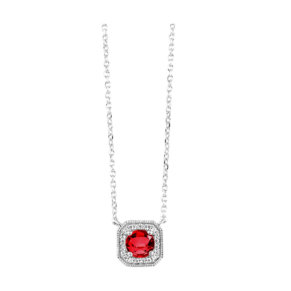 10Kt White Gold Diamond 1/15Ctw & Garnet 5/8Ctw Pendant