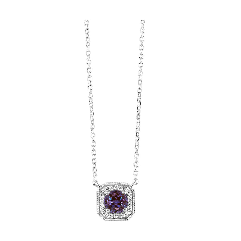 10Kt White Gold Diamond 1/15Ctw & Syn Alexandrite 1/3Ctw Pendant
