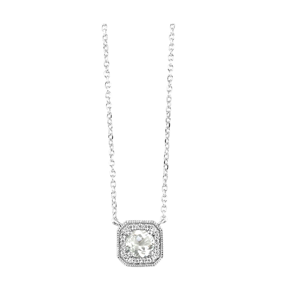 10Kt White Gold Diamond 1/15Ctw & White Topaz 3/8Ctw Pendant