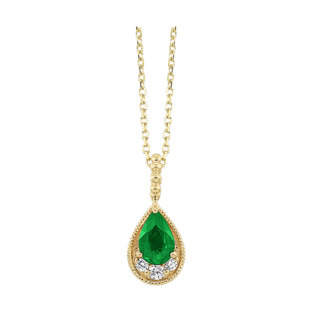 14Kt Yellow Gold Diamond 1/20Ctw & Emerald 1/2Ctw Pendant