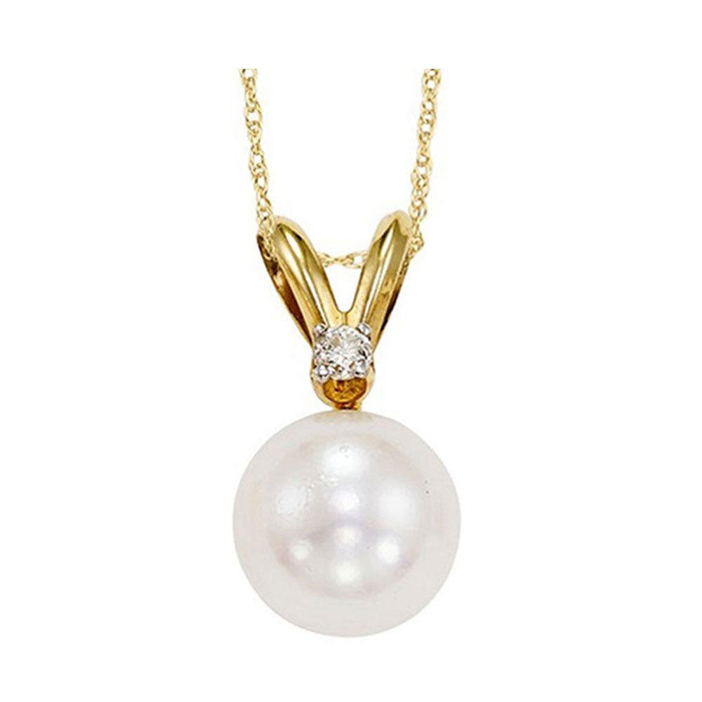 14Kt Yellow Gold Diamond 1/25Ctw & Pearl Pendant