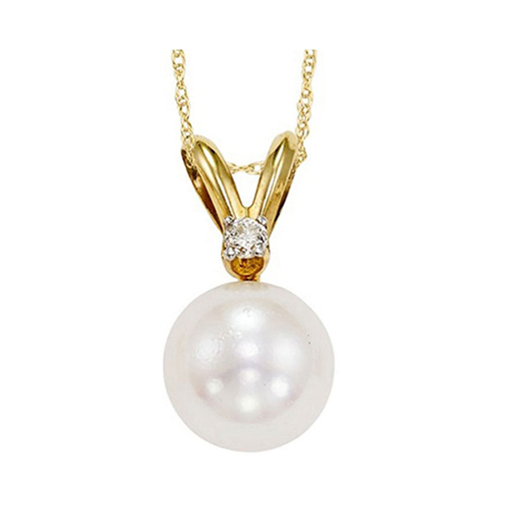 14Kt Yellow Gold Diamond 1/25Ctw & Pearl Pendant