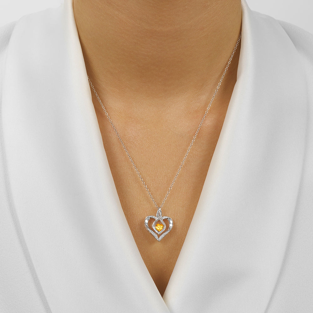 Silver Diamond 1/50Ctw & Created-Citrine 1/4Ctw Pendant